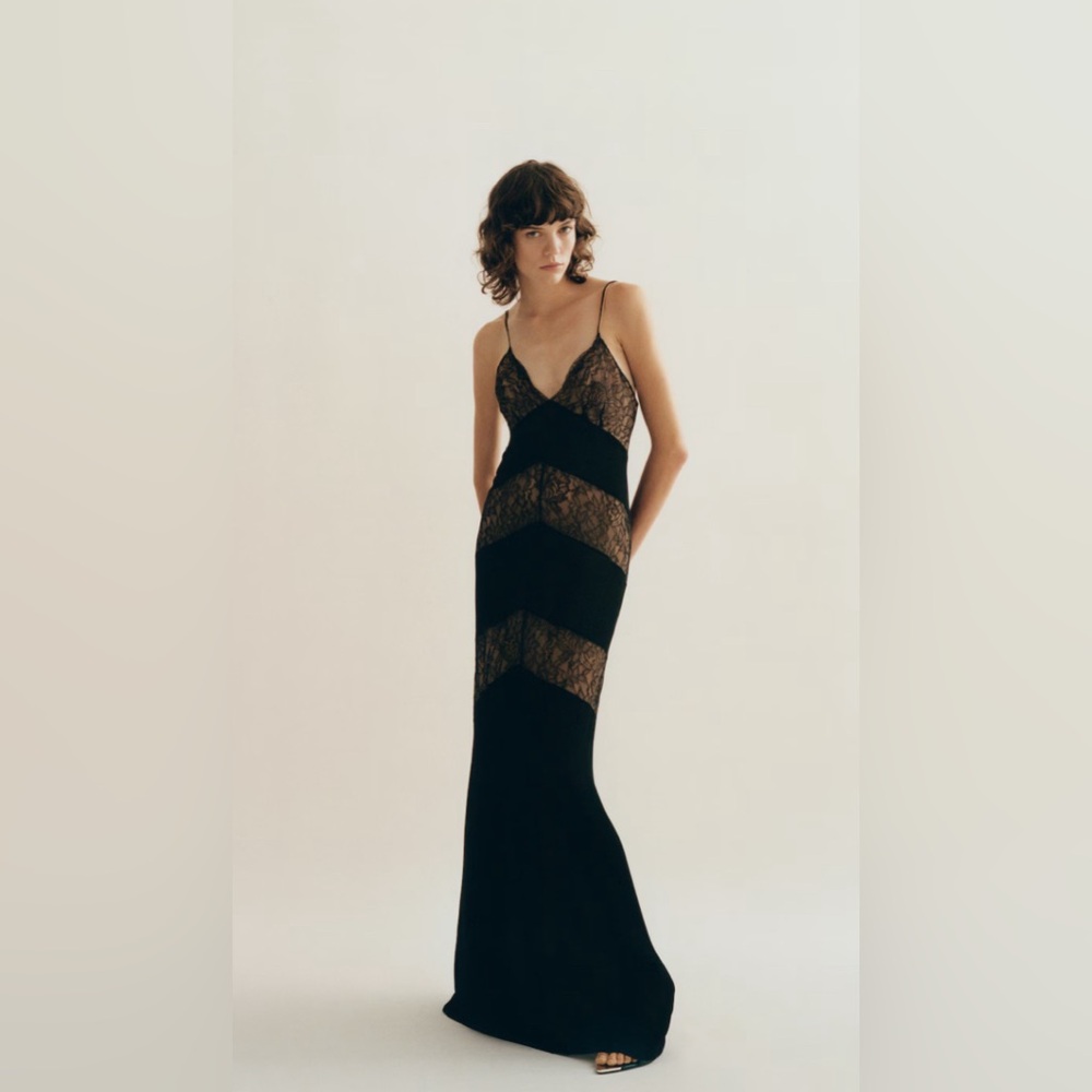 MANGO CAPSULE Black Lace Slip Dress